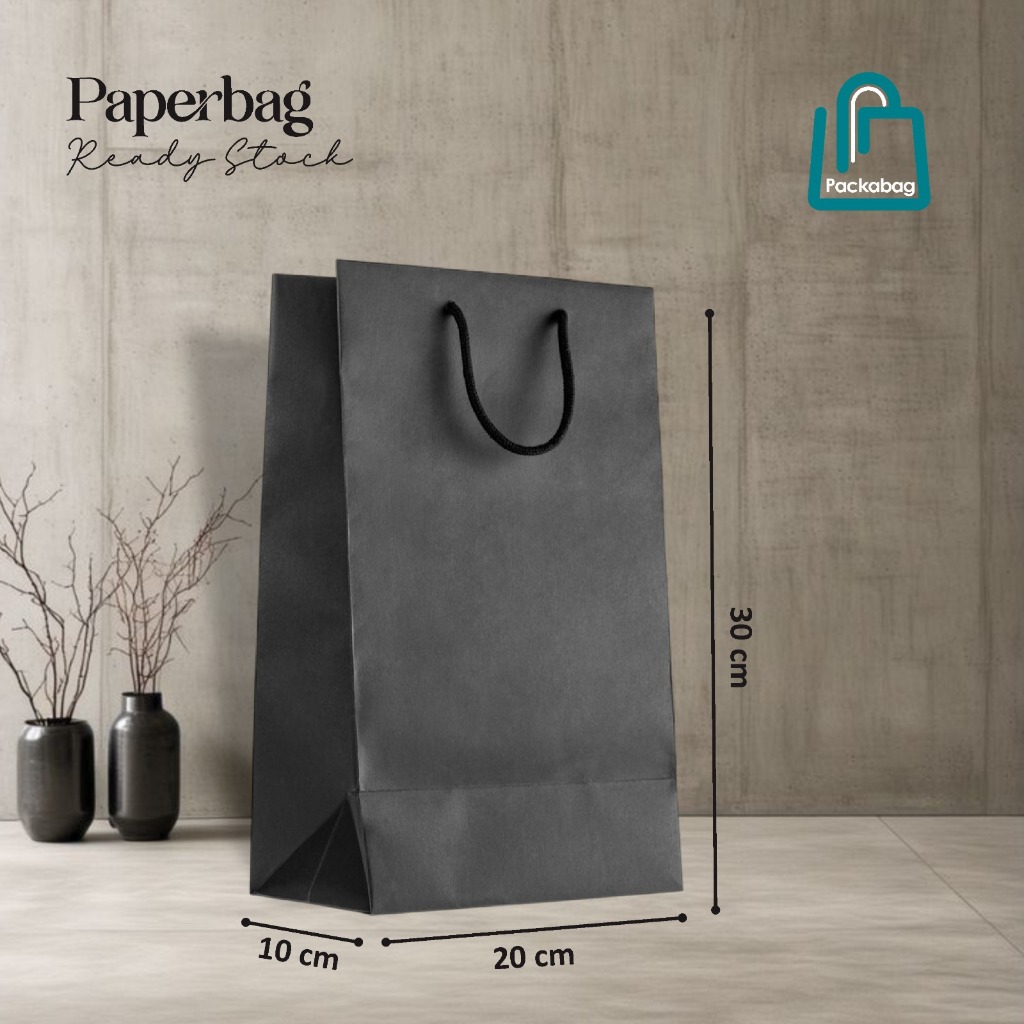 

(12pcs) Paper Bag Hitam Polos (1 Lusin) - Tas Souvenir Pernikahan Ready Stok 20x25x10cm - Murah