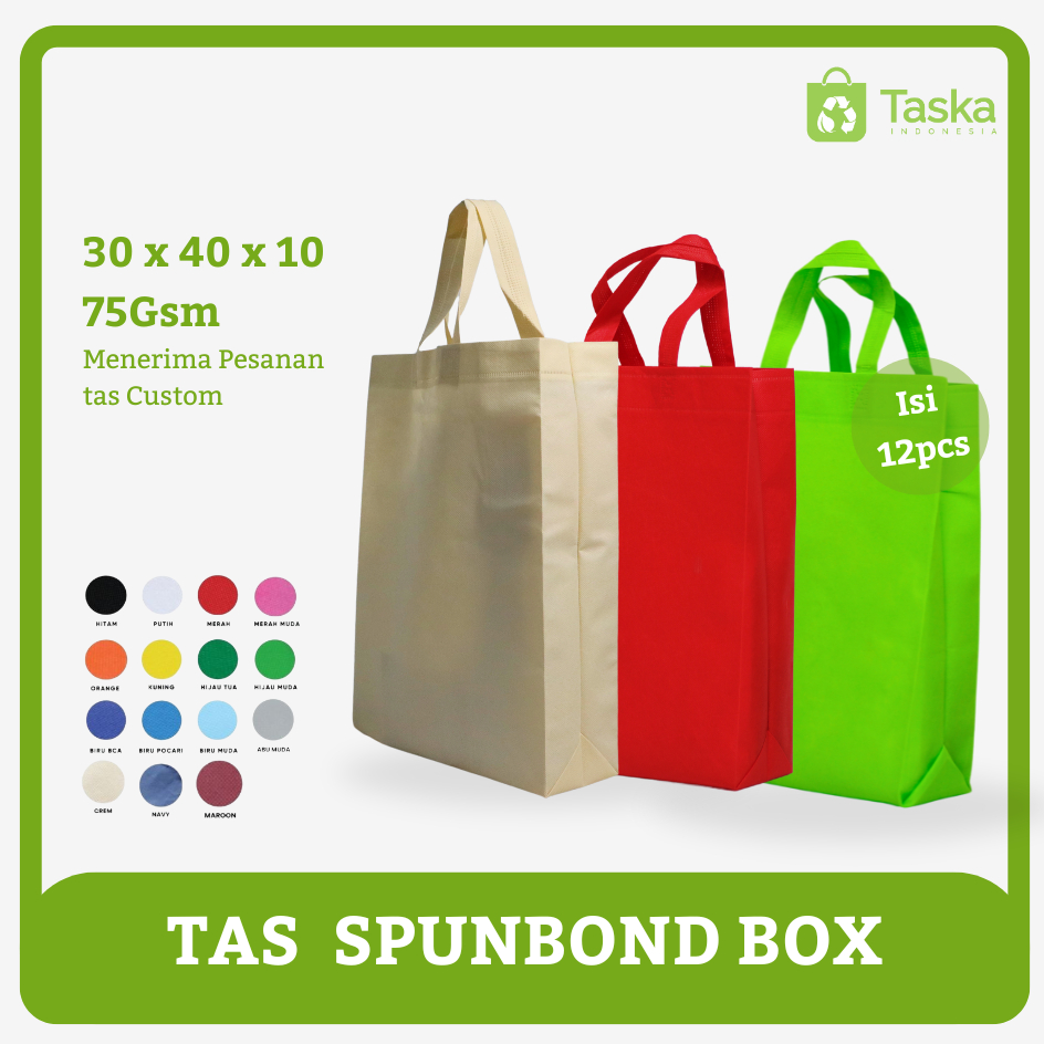 

Taska - Tas Spunbond Press Box 30x40x10 Harga Satuan Goodiebag Kotak Banyak Warna Grosir