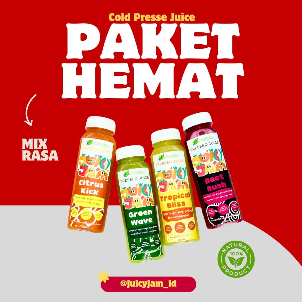 

Hemat! 4 Botol Juicy Jam Cold Pressed Juice – Hanya 100RB