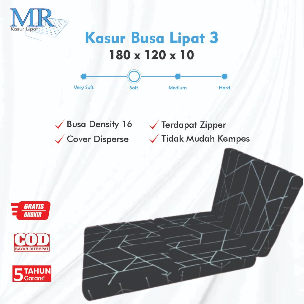 Kasur Lantai Lipat 3 Tebal 10cm Ukuran 180x120cm Matras Busa Untuk 2 Orang
