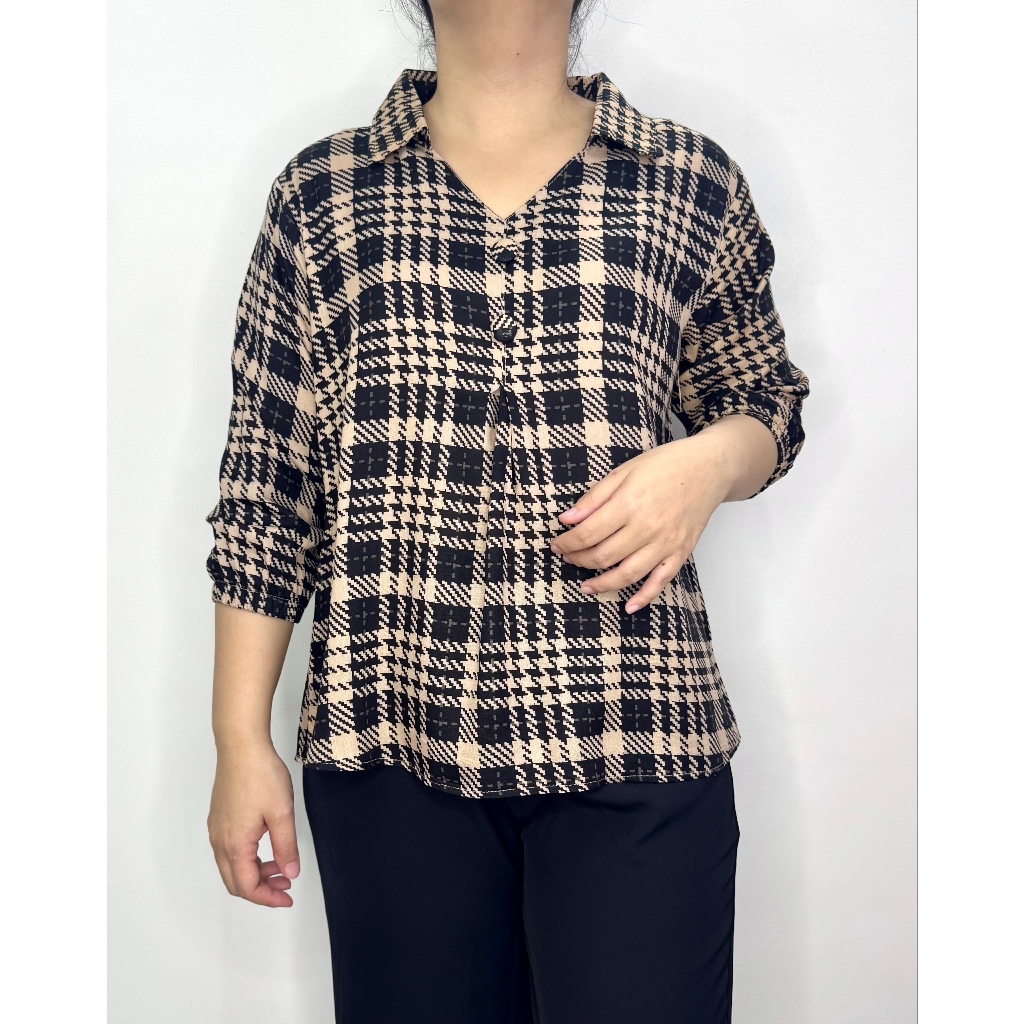 LVL - Blouse Debby Luna Kotak2 Atasan Wanita Jumbo Blus Cewek Bigsize Motif Terbaru Kotak-Kotak