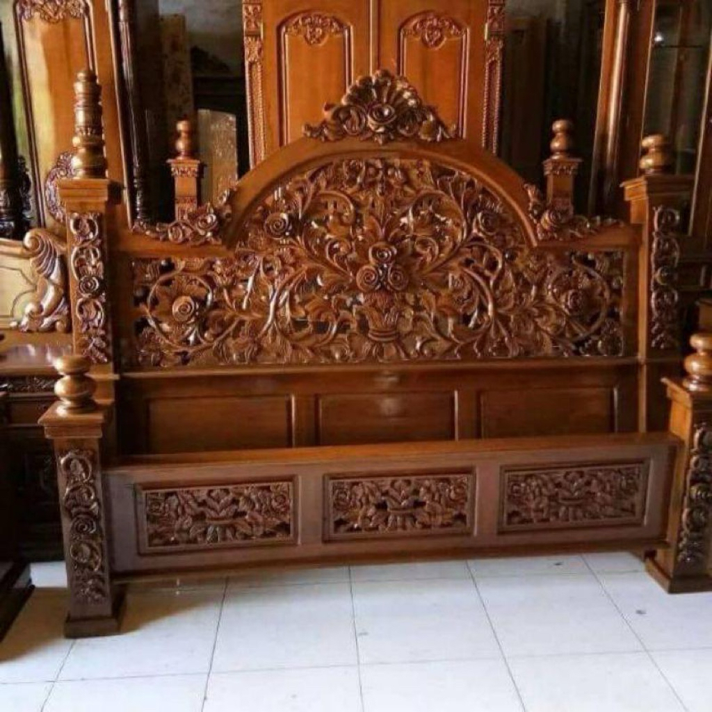 dipan mawar-tempat tidur ukir mawar-rangka tempat tidur minimalis kayu jati