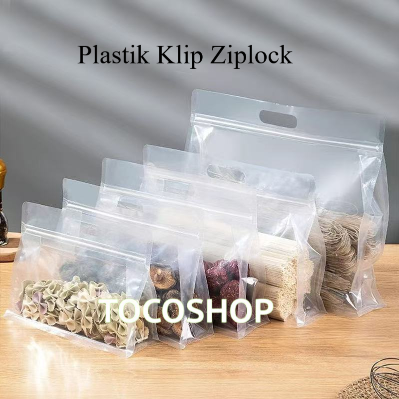 TOCOSHOP Plastik Klip Ziplock 8 Sisi Buram Dengan Pegangan Pouch Standing Ziplock Handle Pouch Frost