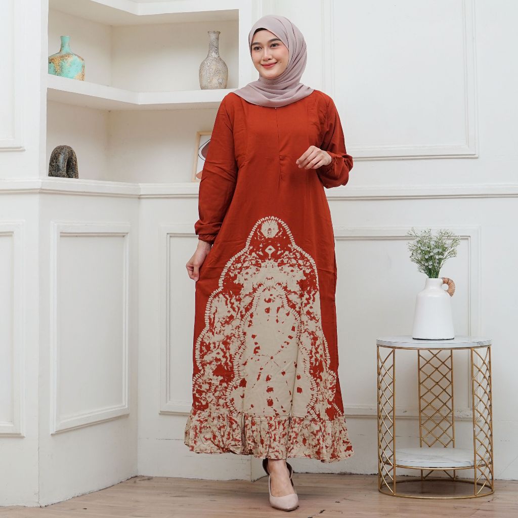 Gamis Naoki Rayon Premium tebal Busui Motif Batik Kekinian Hitam Army Navy