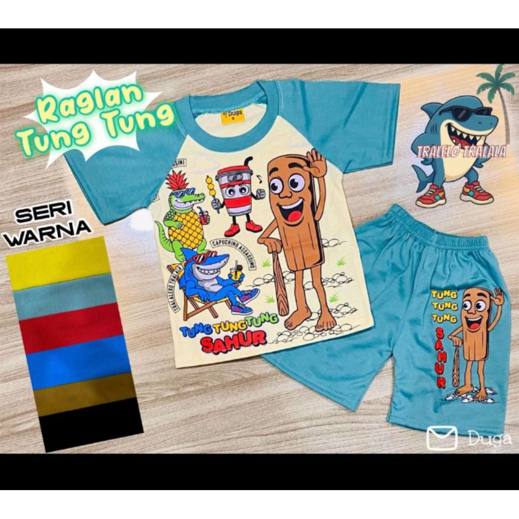 Reglan Setelan viral Tung Tung Sahur anak laki-laki umur 1-11 tahun / Setelan baju tung tung viral /
