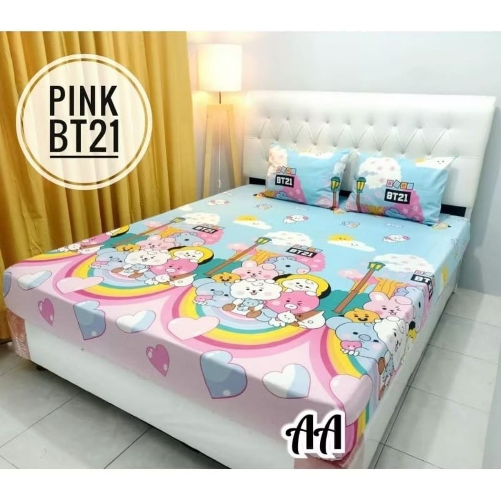 SPREI KARET KATUN PREMIUM 90/100/120/140/160/180/200 motif Bts bt21 bts21 KPop korea night blue bobb