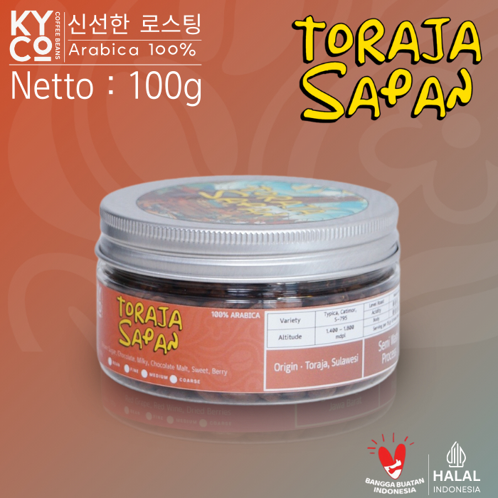 

Biji Kopi Arabika Toraja Sapan 100 gram - Gayo Arabika Semi Wash Grade 1 | Roast Beans | Brewing | Medium Roast | Fillter | Blend Kopi | Kiyowo Coffee Roastery