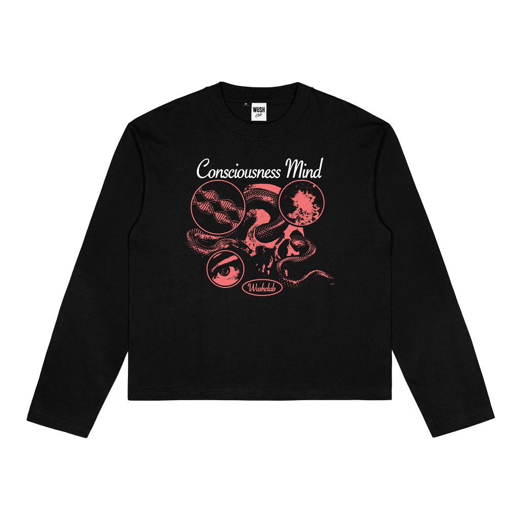 Wush Club Baju Kaos Boxy Longsleeve Pria Wanita Oversize Lengan Panjang Scio Hitam
