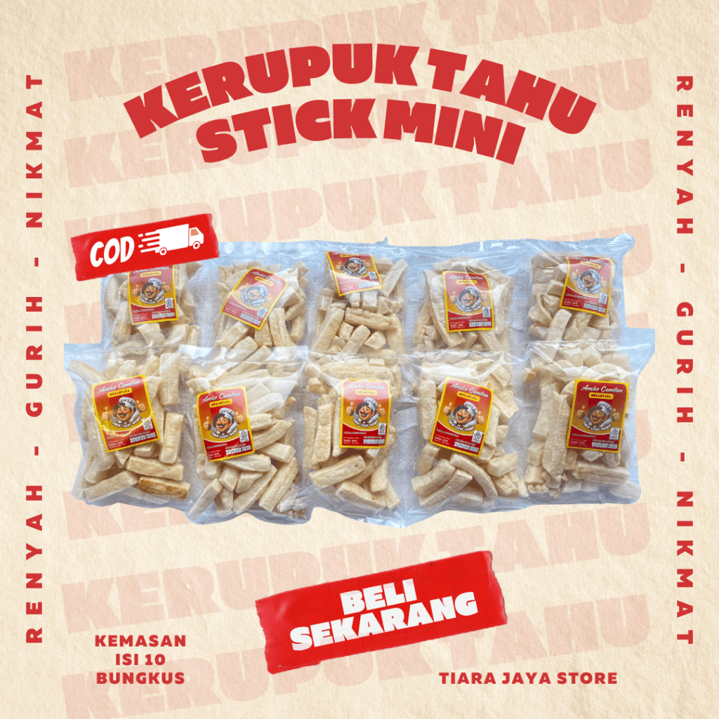 

10 bungkus Kerupuk Tahu Rambak Stik Mini Kemasan ekonomis Rasa Terasi Bawang Enak Nikmat