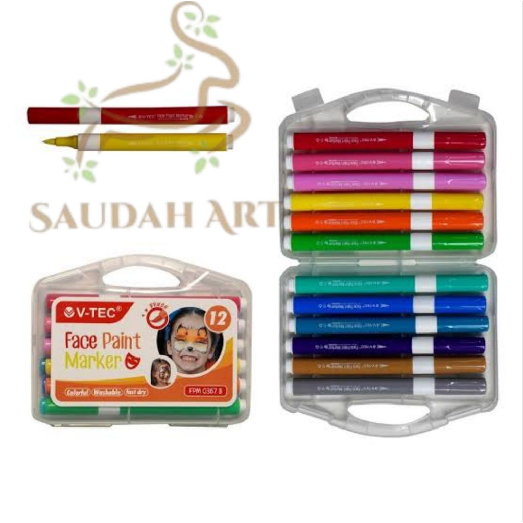 

V-TEC Face Paint Marker / Spidol Wajah Type FPM 0367B 12 Warna