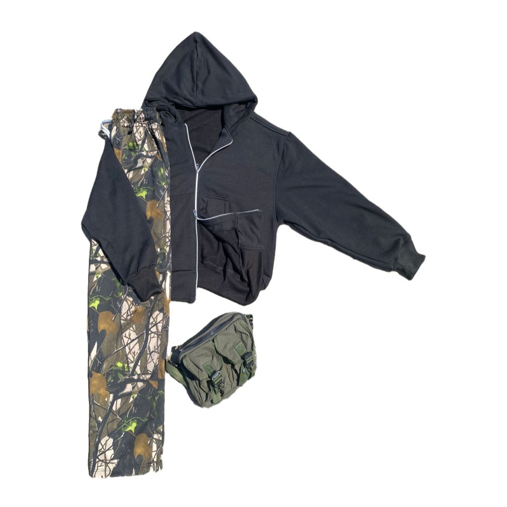 One Set Hoodie Boxy Doubel Zipper celana camo baggy  pemburu kekinian