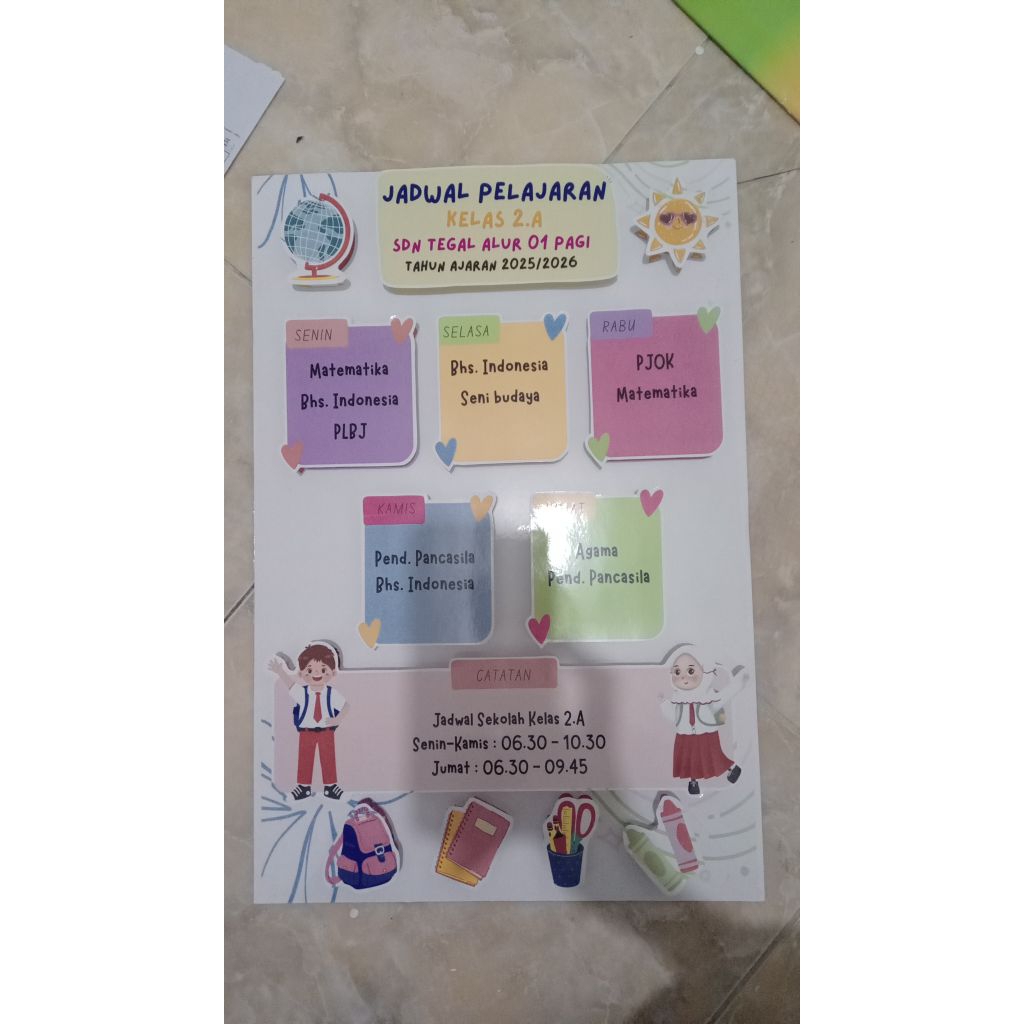 

size 40x60cm TIDAK 3D Jadwal Pelajaran, piket, dan struktur kelas