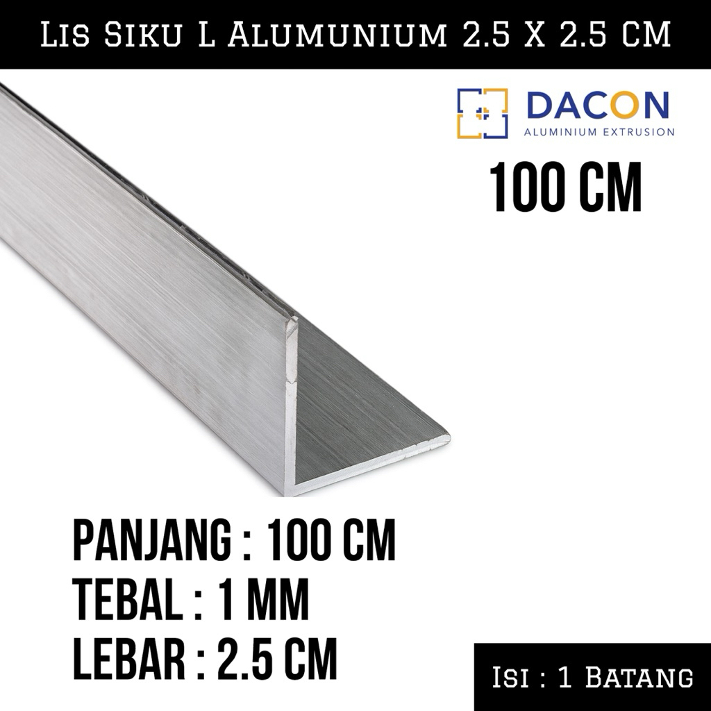 (100 CM) Lis Siku L Alumunium 2.5 CM X 2.5 CM Dacon | Lis Siku Alumunium