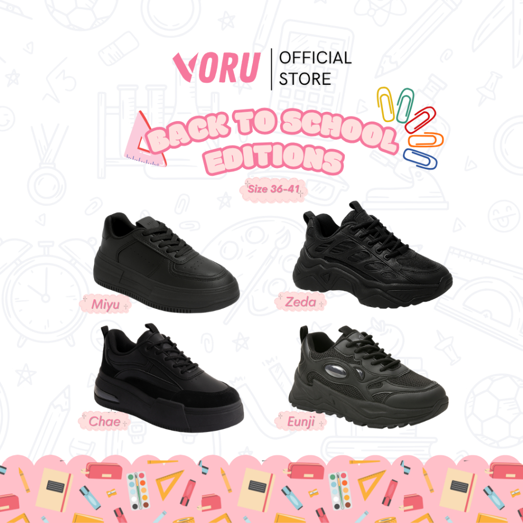VORU Sepatu Sekolah Hitam Wanita Korea Kekinian