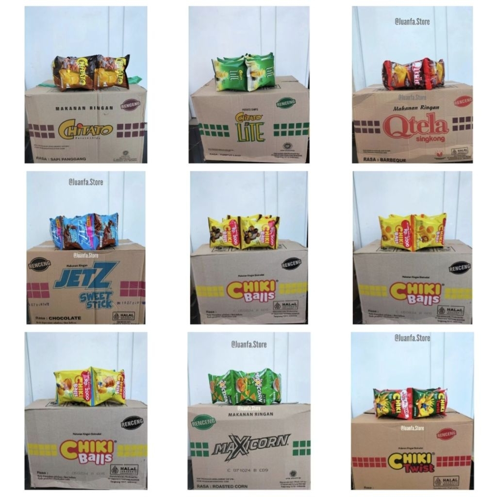 

Chitato 1 dus, Lite 1 dus, Qtela 1 dus, Chikiballs 1 dus, Maxicorn 1 dus, Twist 1 dus