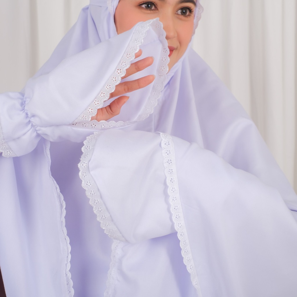 MUKENA DEWASA UMROH HAJI MEWAH Muslim Mukenah Katun Wanita Cantik Bordir Putih