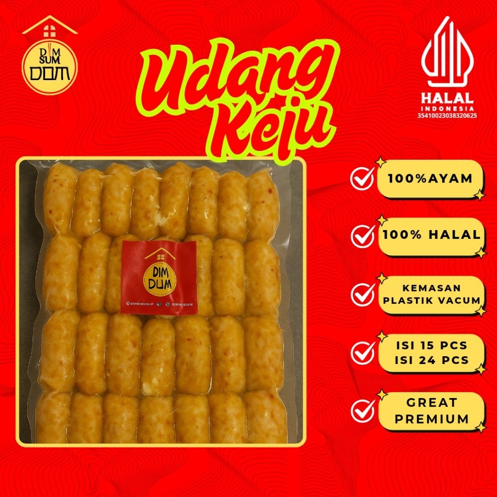 Dimsum Dom Varian Udang Keju Full Ayam+udang 100% Halal, Kemasan Plastik Vacum isi 40&15 pcs Great P