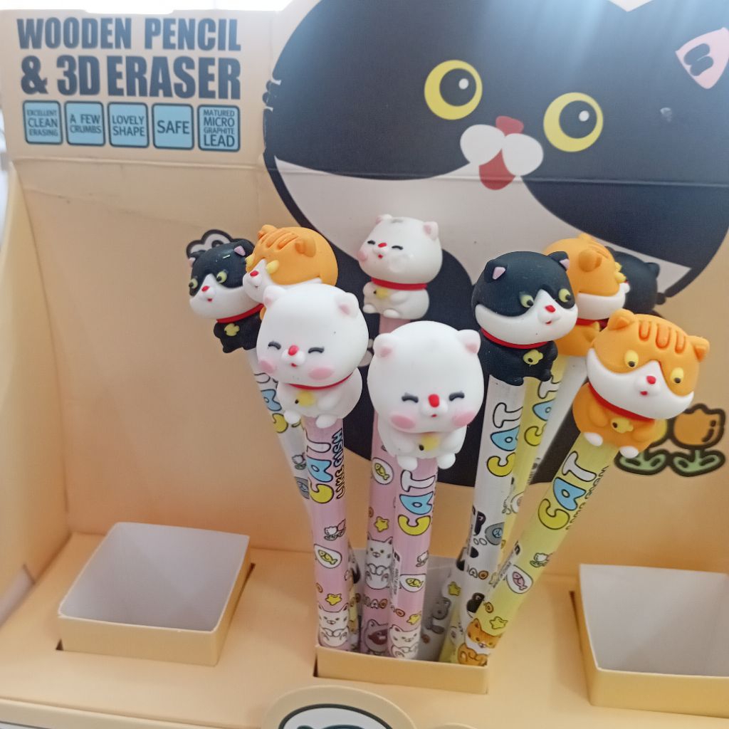 

pensil kayu sofun / pensil raut & penghapus (kucing penghapus)