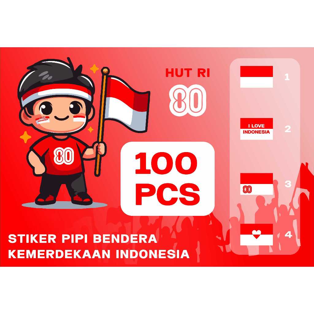 

Stiker bendera hut ri 80 pipi potong tinggal tempel 100pcs