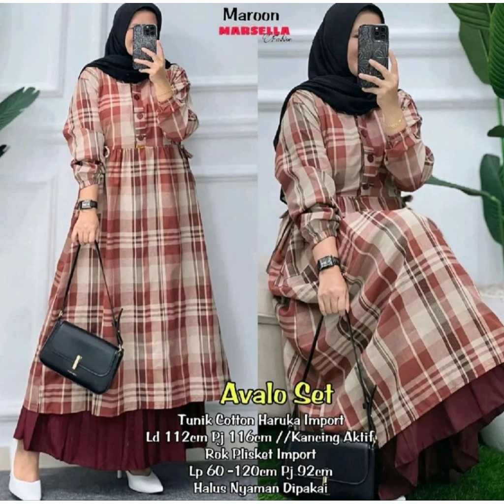 Avalo set setelan rok mix tunik katun Haruka
