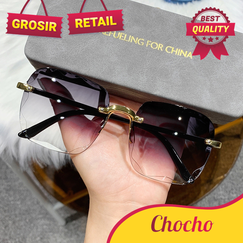 ALOY RETAIL PL-MX005 Kacamata Hitam Wanita Fashion Gaya Tanpa Bingkai