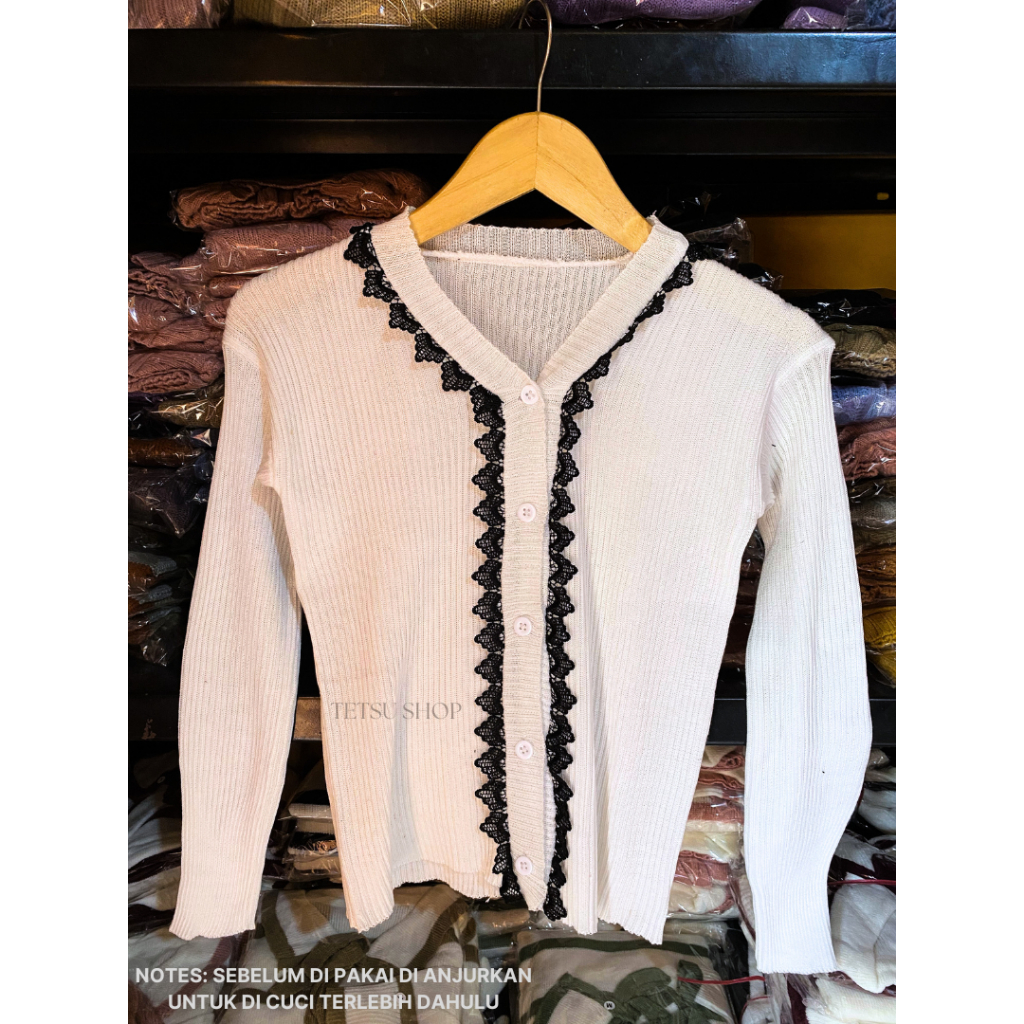 Cardigan Rajut Wanita Korea Style Renda Lucu - Outer Lengan Panjang Kekinian