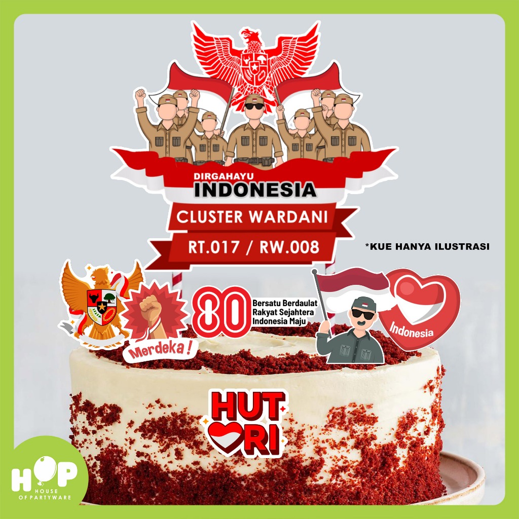 Cake / Tumpeng Topper 17 AGUSTUS 2025 Custom Nama / HUT RI ke 80 Hiasan Kue / Hiasan Tumpeng