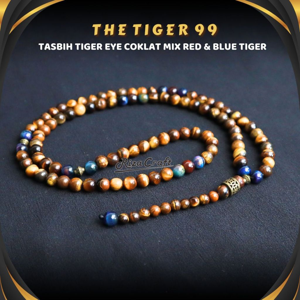 Tasbih Batu Akik Alam Tiger Eye Asli Natural 99 Butir by RIZA CRAFT