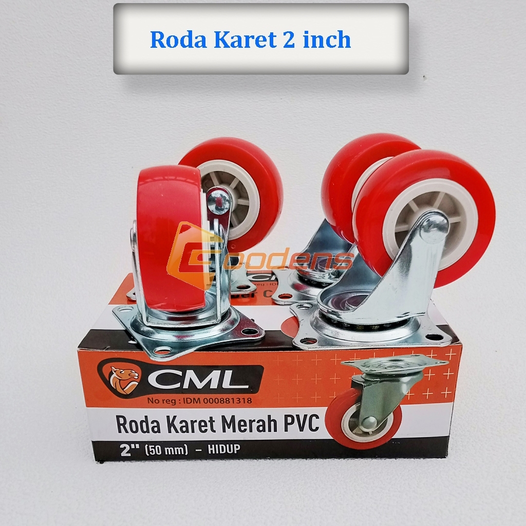 Roda Karet 2 Inch Hidup Roda Caster Roda Gepeng RODA MERAH