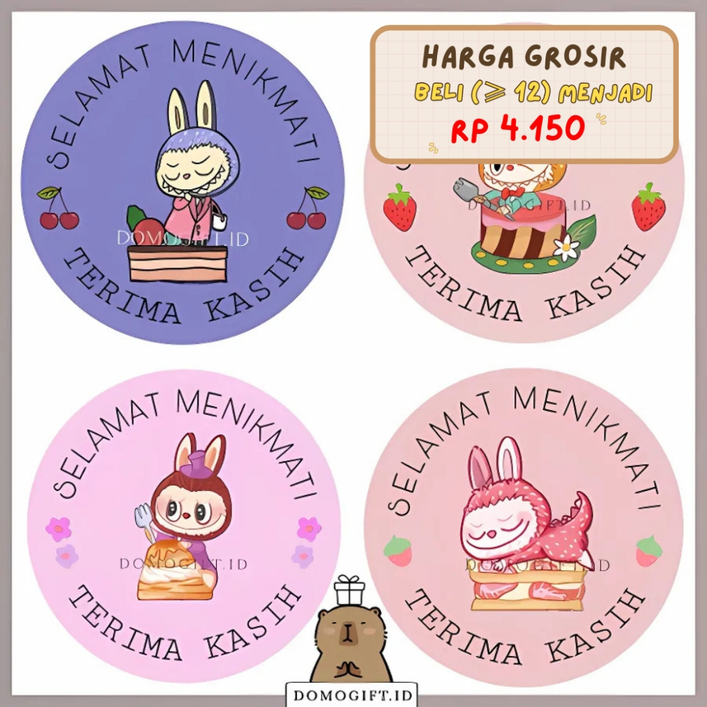 

Stiker Roll Selamat Menikmati Tempel Di Box Makanan/Packaging Isi 500pcs versi Labubu