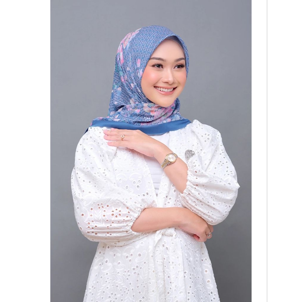 Ready NEW Hijab Nada Puspita Monogram Scarf Flower Indigo