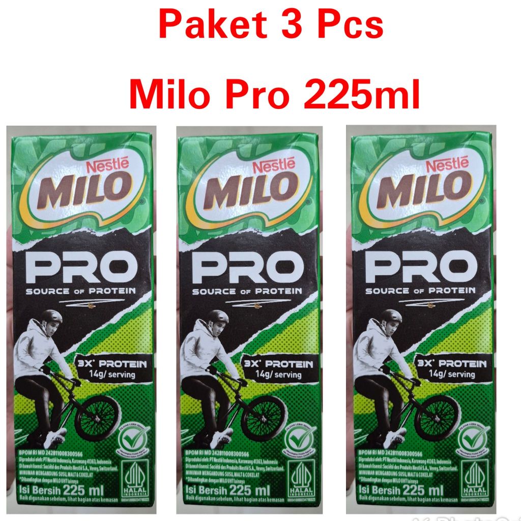 

PAKET 3 PCS MILO PRO PROTEIN Susu UHT Cokelat 225ml