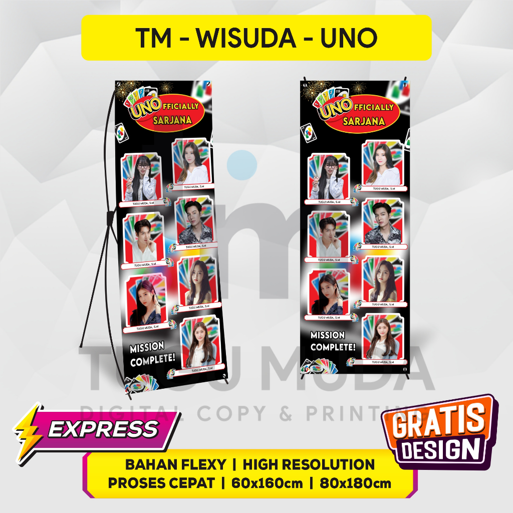 Miawmiaw_Id Cetak X-Banner Wisuda X Banner Sidang Outdoor Standing Banner Lulus 60X160Cm - Gratis
