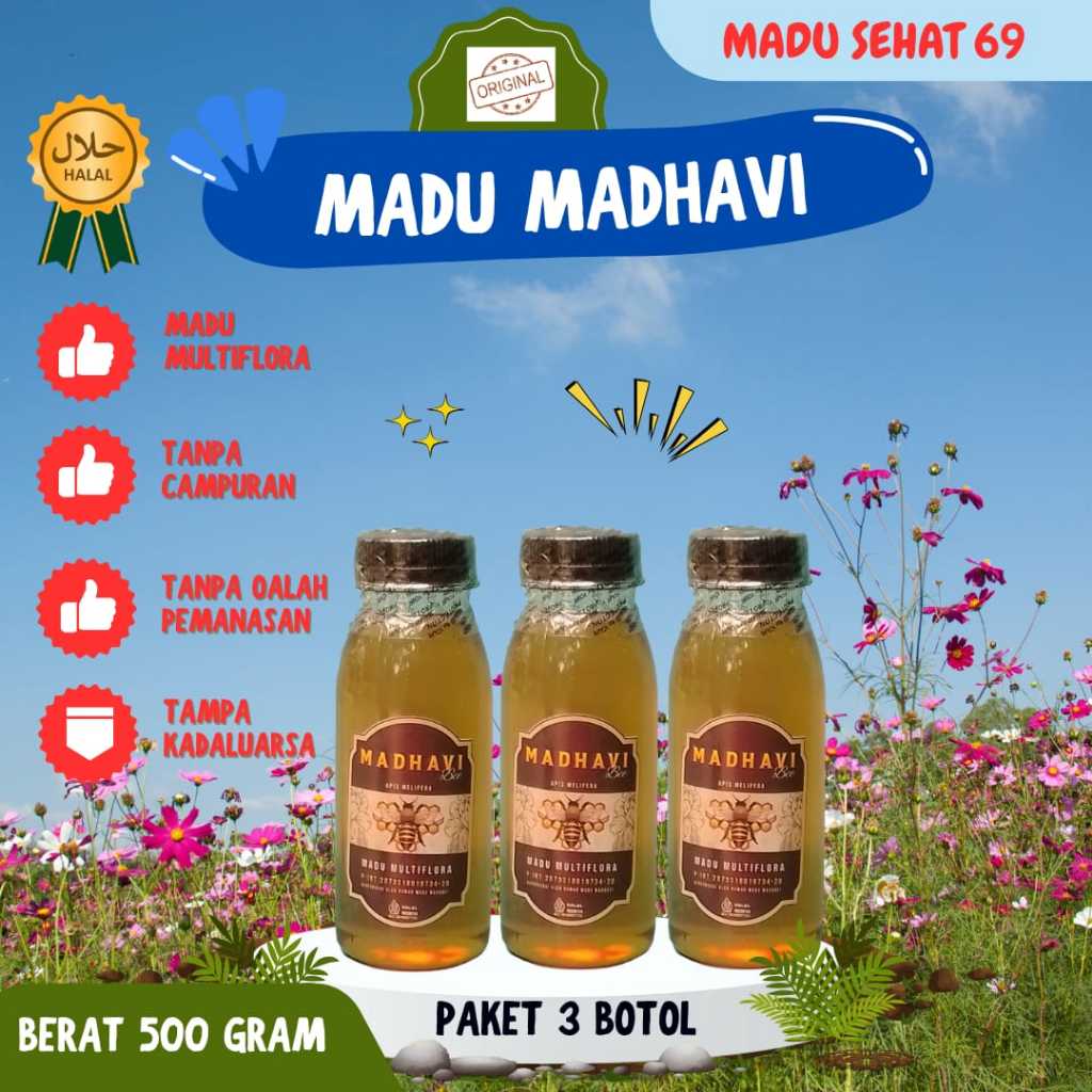 

[COD] Paket 3 Botol / Madu Madhavi / Madu Murni Asli premium tanpa camuran (berat 500 gram)