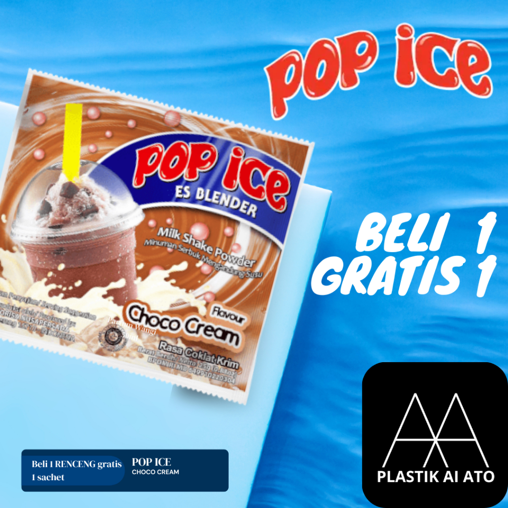 

Pop Ice Milk Shake Powder CHOCO CREAM 23 Gr 10 + 1Pcs BONUS 10 PCS SEDOTAN + PLASTIK / Pop Ice