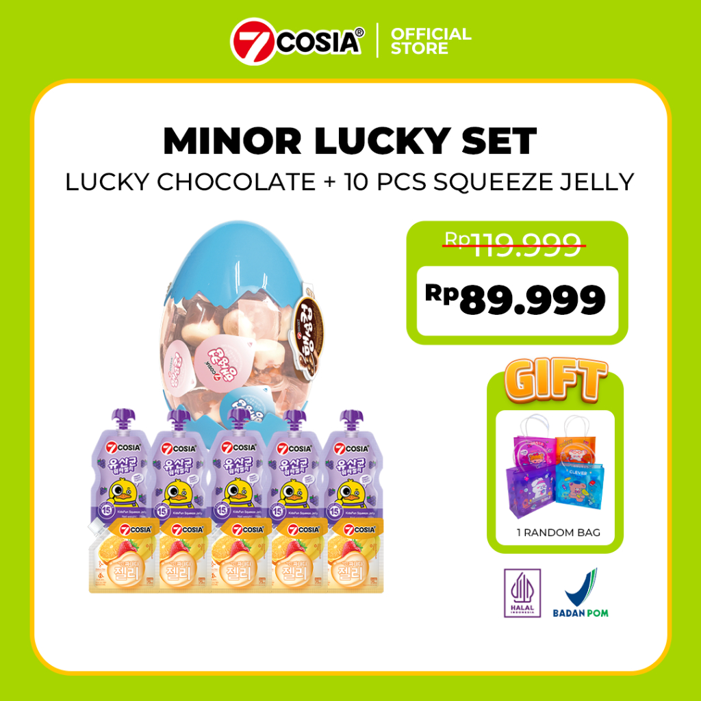 

7COSIA MINOR LUCKY SET | Coklat unik dengan kemasan Telur dengan 3 varian rasa + 10 pcs squeeze jelly free 1 bag random KidsFun Squeeze Jelly Duck Minuman Jeli 75 ML / Kidfun Squeeze Jelly