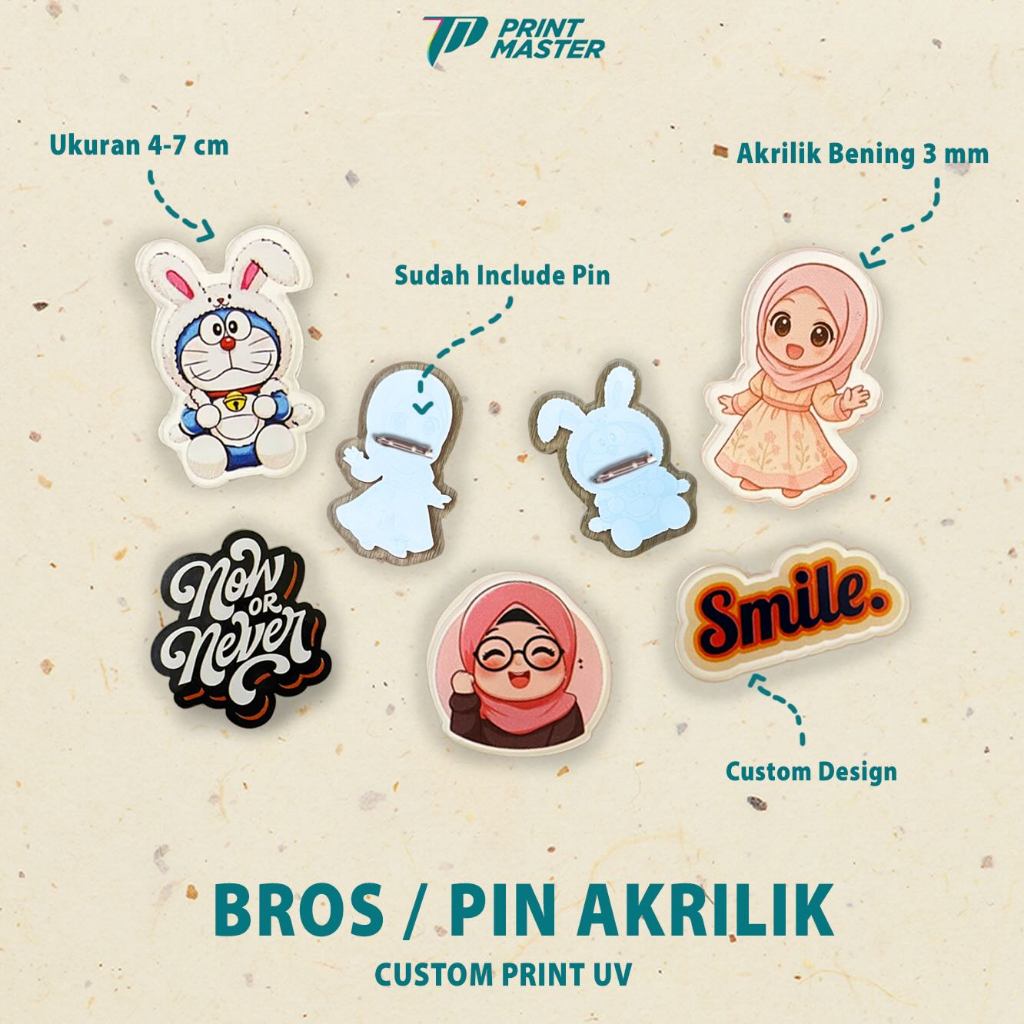 Custom Pin Akrilik | Bros Akrilik Custom Nama Logo | Enamel Pin Custom | Pin Dekorasi Topi Tas