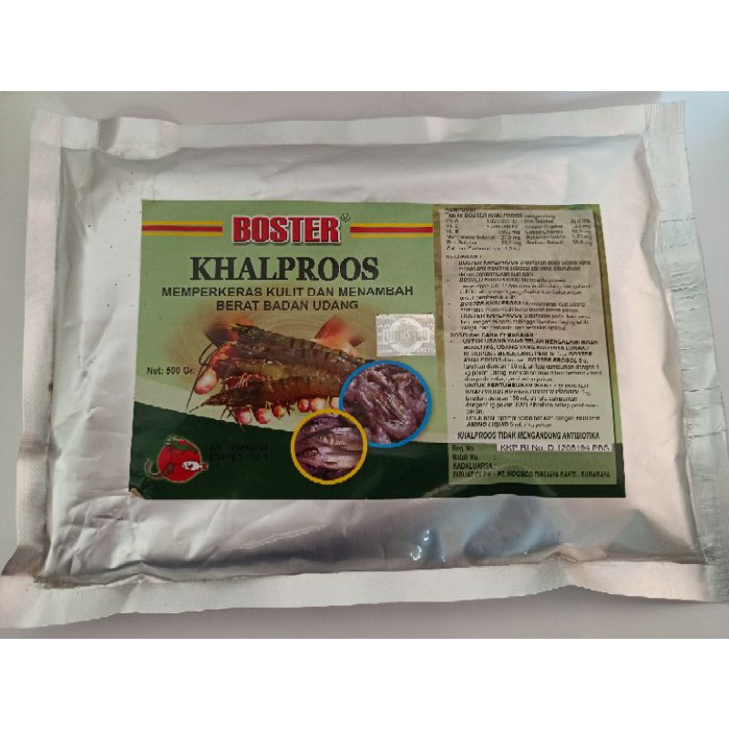 

boster khalproos Memperkeras kulit dan menambah berat badan udang.