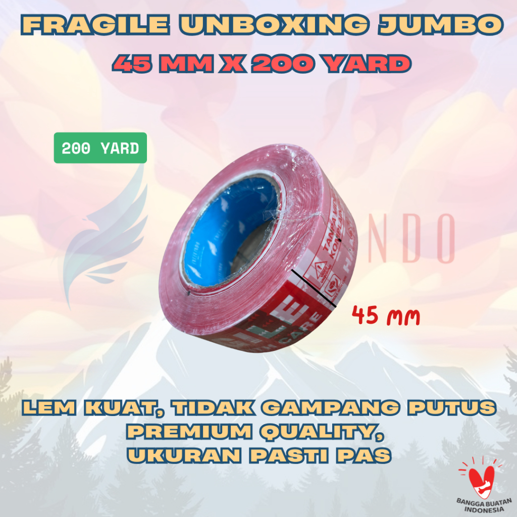 

EXCELINDO Lakban Jumbo FRAGILE UNBOXING 2 inch 45mm x 200 YARD REAL PREMIUM QUALITY