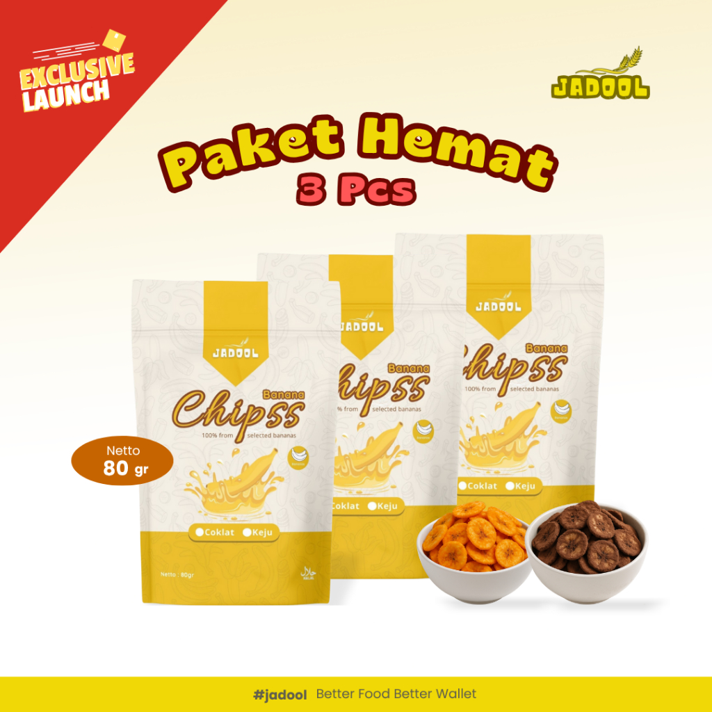 

JADOOL PAKET HEMAT 3pcs Banana Chipss Rasa Coklat & Keju (80gr) | Keripik Pisang Aneka Rasa