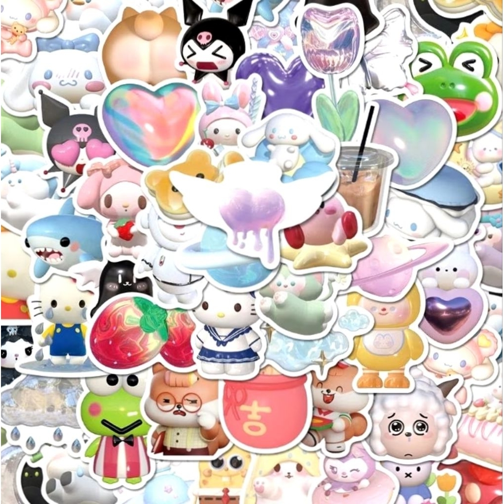 

59pcs Sticker Cute Sanrio Kuromi Keroppi 3D Waterproof Stiker HP Aesthetic Laptop Koper Anti Air