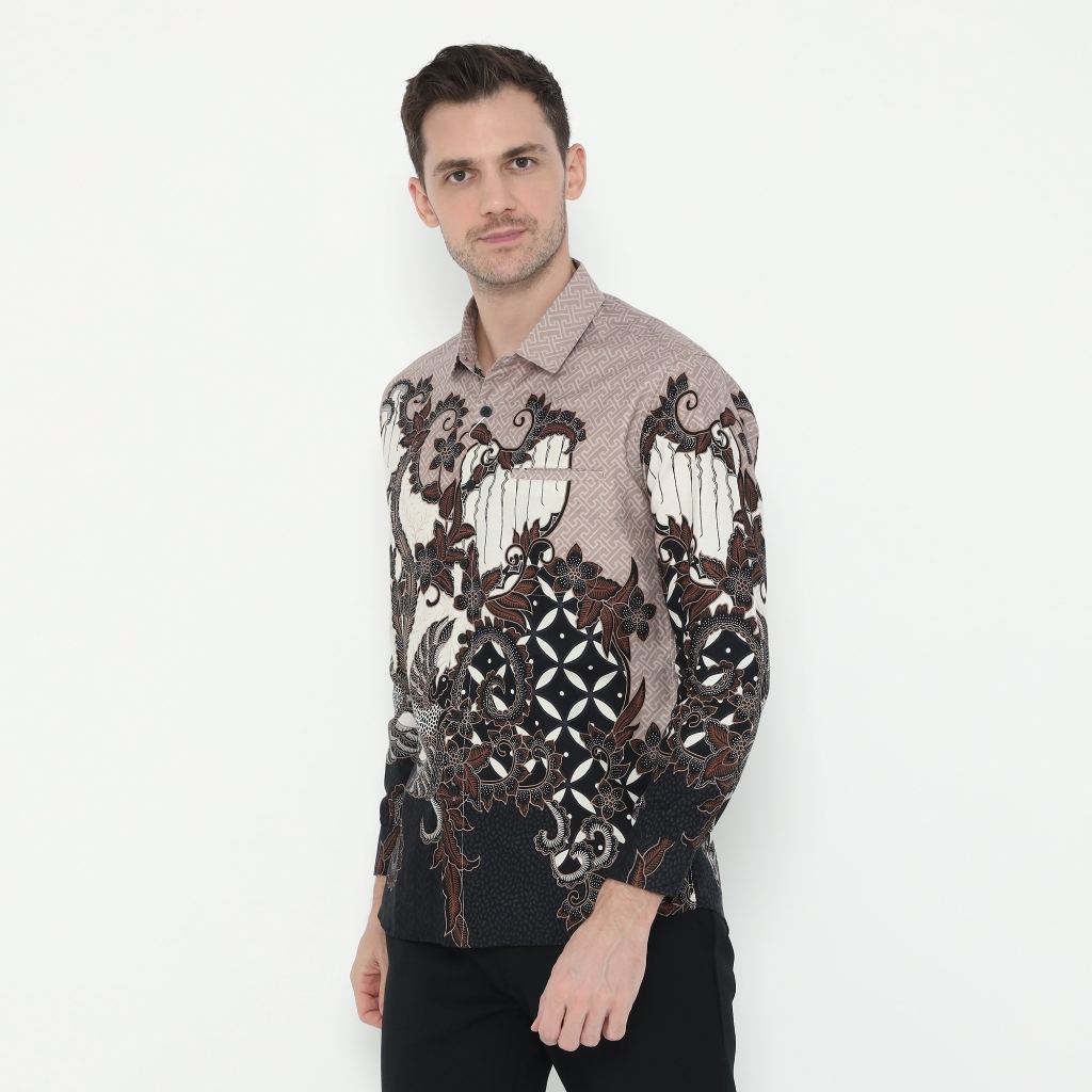 Big Promo Kemeja Batik Pria Atasan Batik Modern Lengan Panjang Warna Salem Olr293