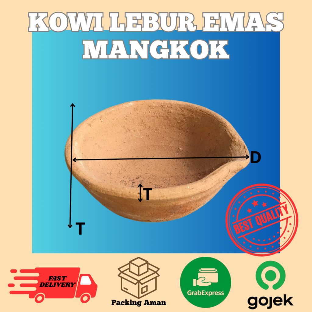 Kowi Lebur Emas Mangkok Tanah Liat 12 - 15 cm