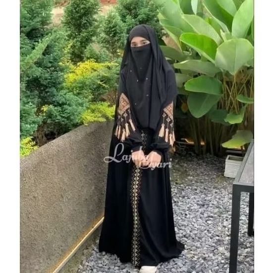Abaya Hitam Bordir Kekinian Motif Ketupat - ABAYA SLAVINA - Gamis Muslimah Anak Dewasa - Ready siap 