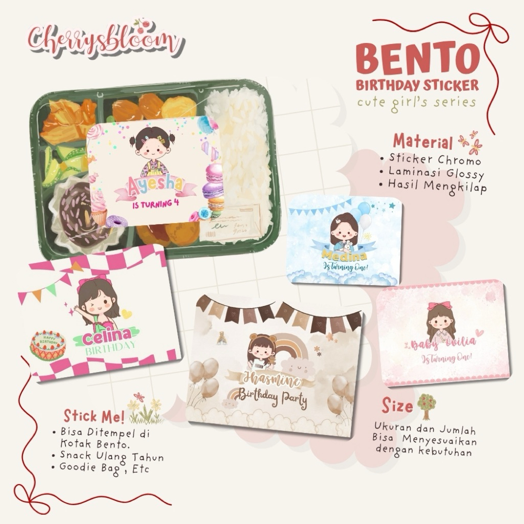 

Stiker Sticker Kotak Ulang Tahun Anak Label Custom Sticker Bento Birthday Sticker Anak souvenir cute girl Series
