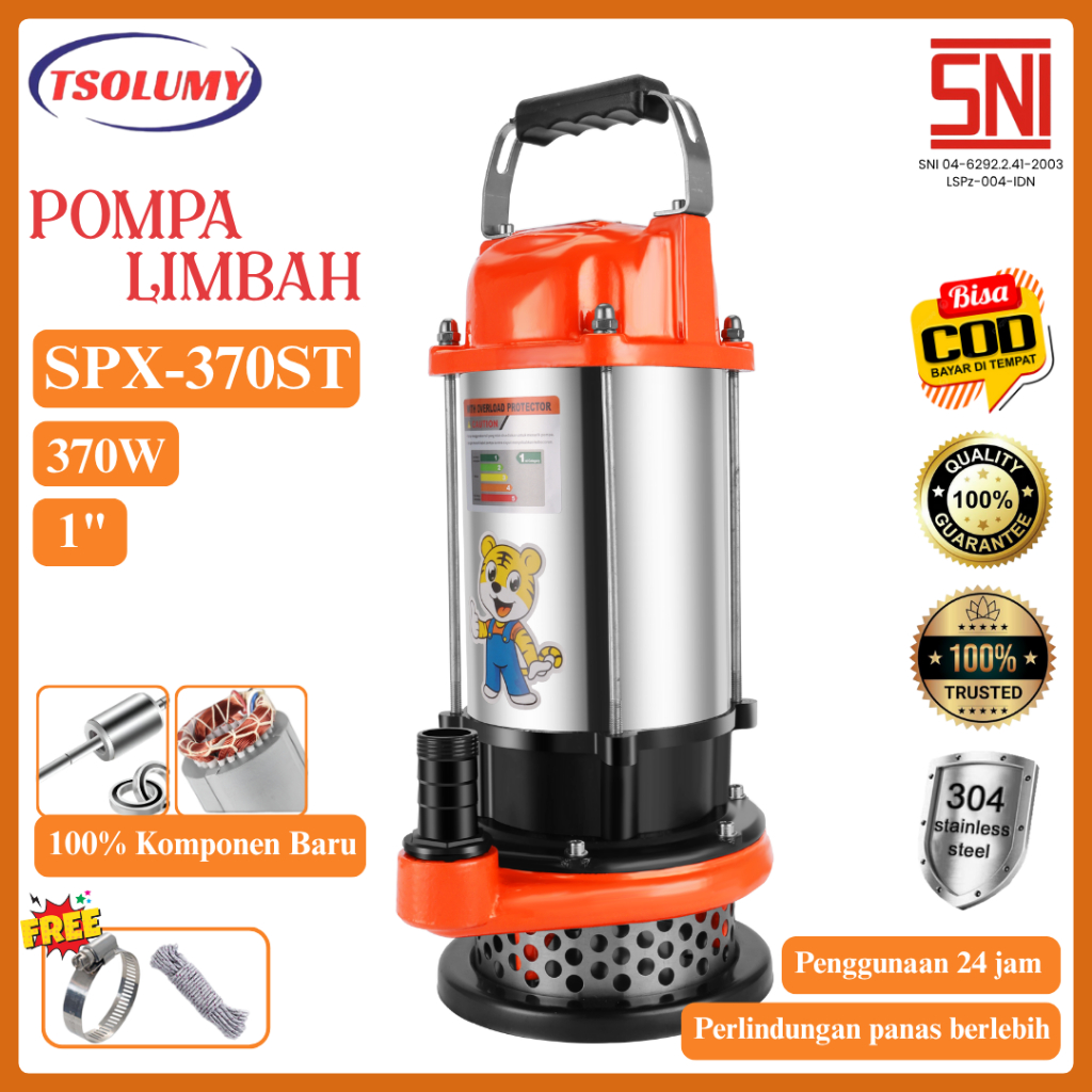 Tsolumy Pompa Celup Air Kotor SPX-370ST 25mm Dorong 16 Meter Pompa Kolam lkan Pompa Air Mancur 25mm