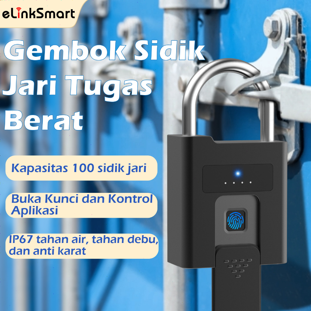 Gembok Sidik Jari dengan Kunci Cadangan, Tugas Berat Tahan Cuaca Bluetooth Biometrik Tanpa Kunci Ele