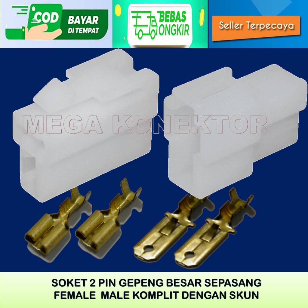 SOKET KABEL MOTOR 2 PIN BESAR MALE FEMALE-SOKET /SOKET KABEL/SOKET / SOKET KABEL 2 PIN BESAR NYLON