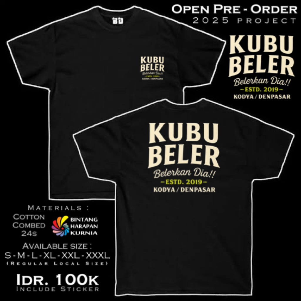 Baju Kaos Local Bali, KUBU BELER , Jumbo, Big size, Over Size