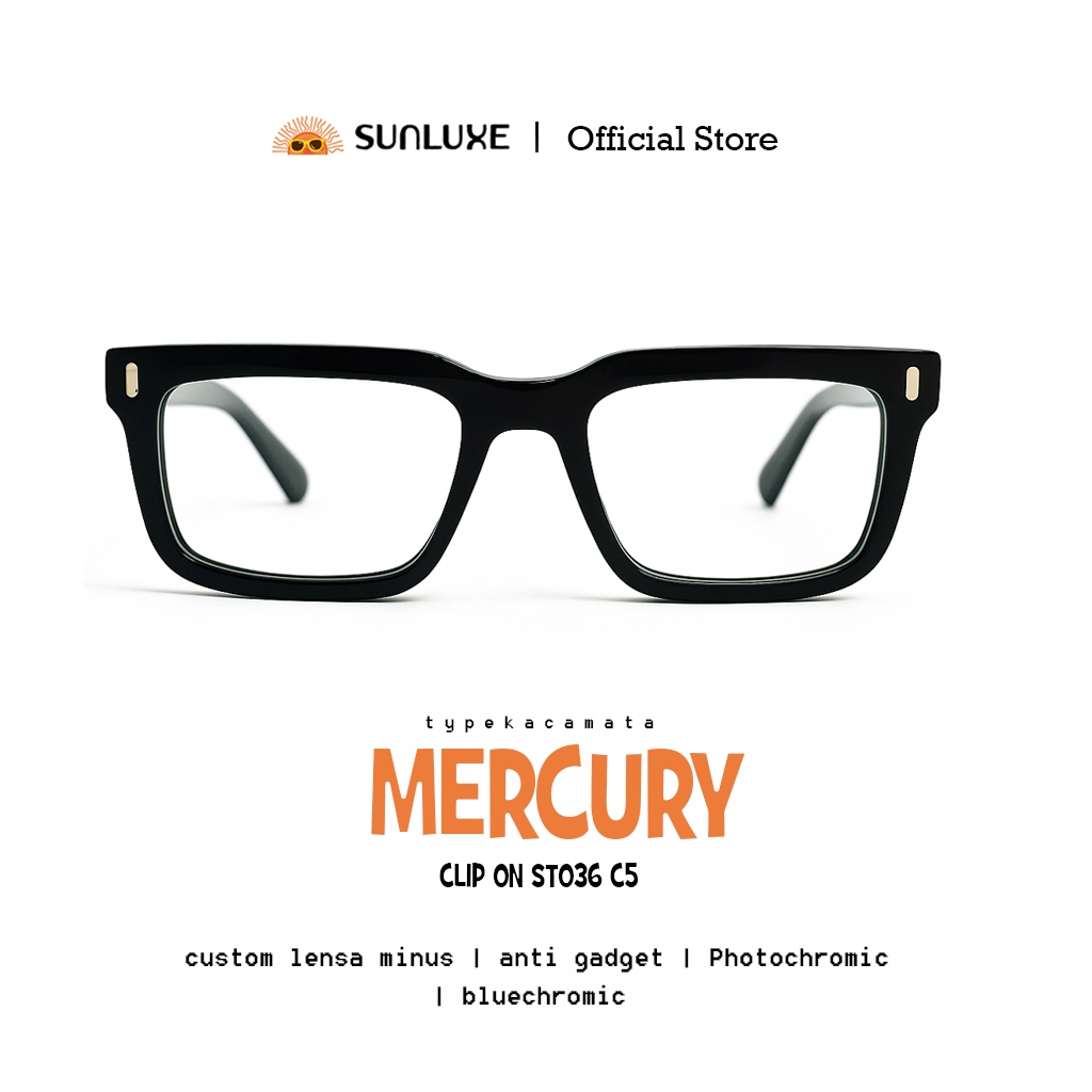 SUN OPTIK - Kacamata SUNLUXE MERCURY Clip On ST036 C5 | Maks. minus 4 Cyl 2 | Persegi tegas | Proses